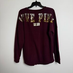 Victoria's Secret PINK Sequin Long Sleeve Tee - Burgundy and Gold